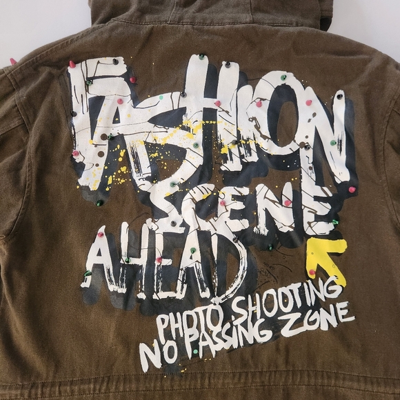 Zara basic army green graphic Hooded Jacket - Picture 11 of 13